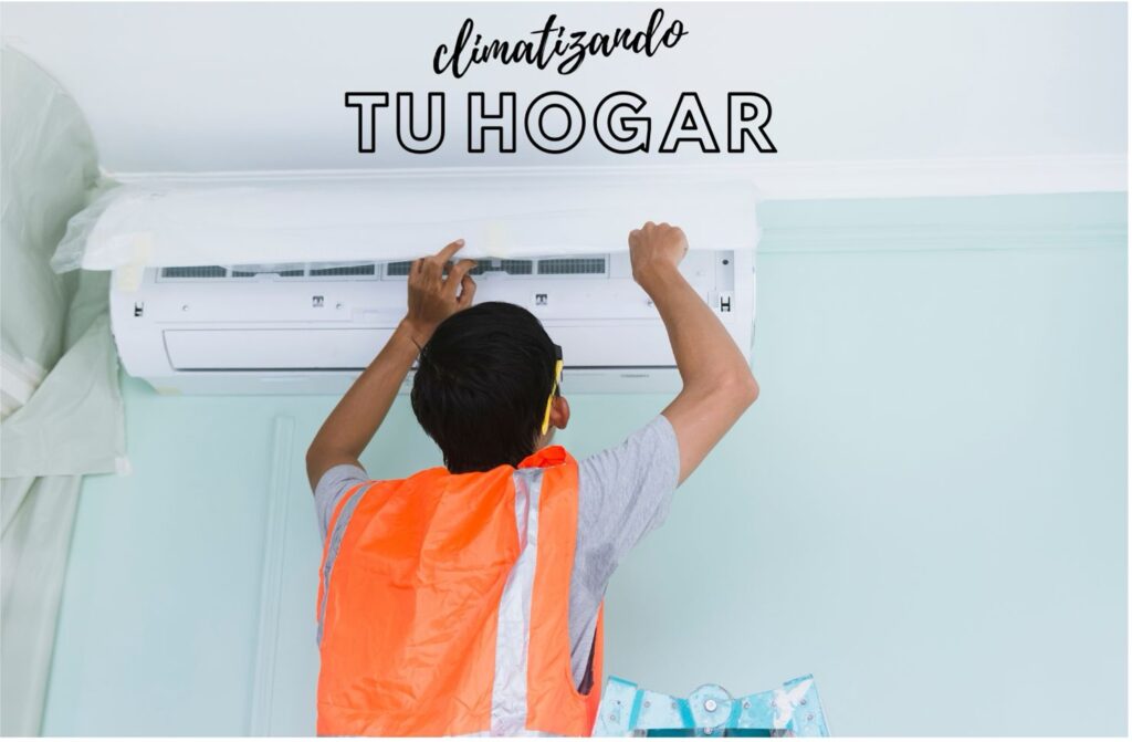 hombre instalando un aire acondicionado